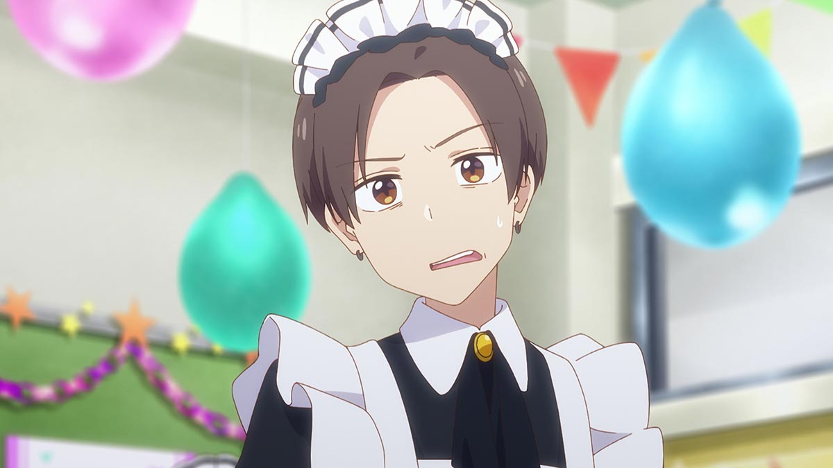 竜二がメイド服を着て接客をするシーン